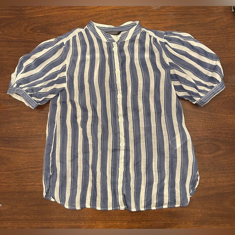 Banana Republic Navy and White Striped Button-Front Shirt